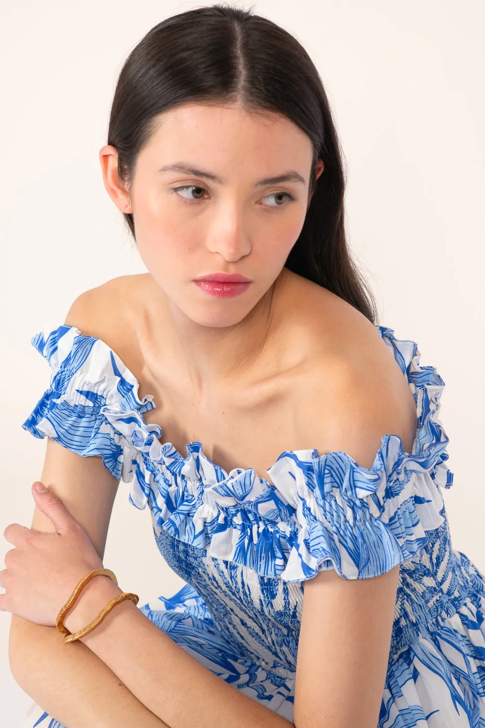 Mini Dress Amber - Blue Palm Leaf sold by Poupette St Barth product image thumbnail 3