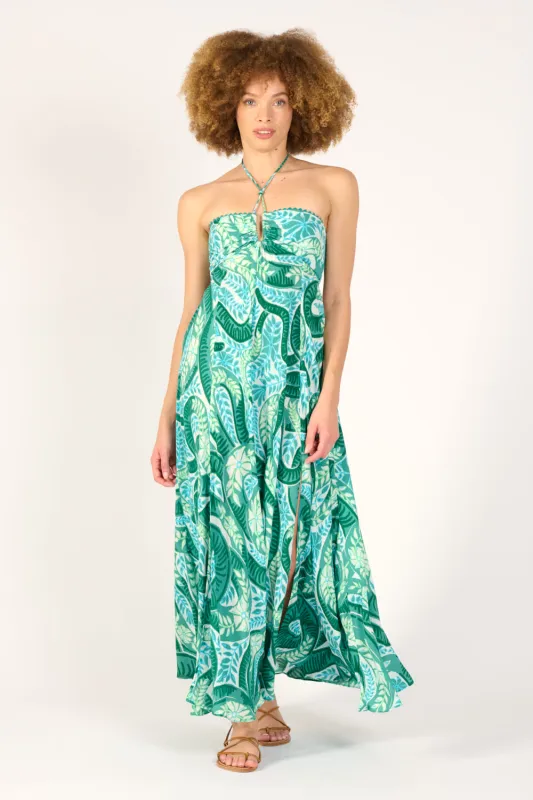 Long Dress Carla - Green Holy Snake made by Poupette St Barth