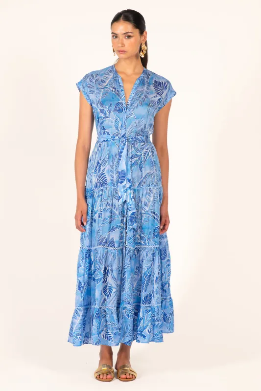 Long Dress Kora - Blue Calathea made by Poupette St Barth