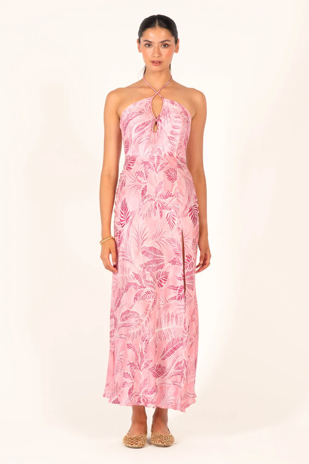 Long Dress Stella - Pink Calathea sold by Poupette St Barth