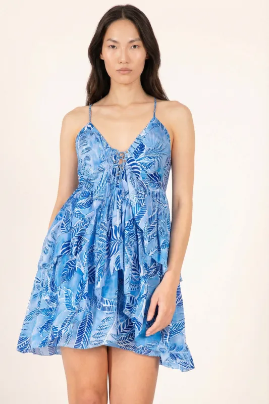 Mini Dress Maja - Blue Calathea made by Poupette St Barth