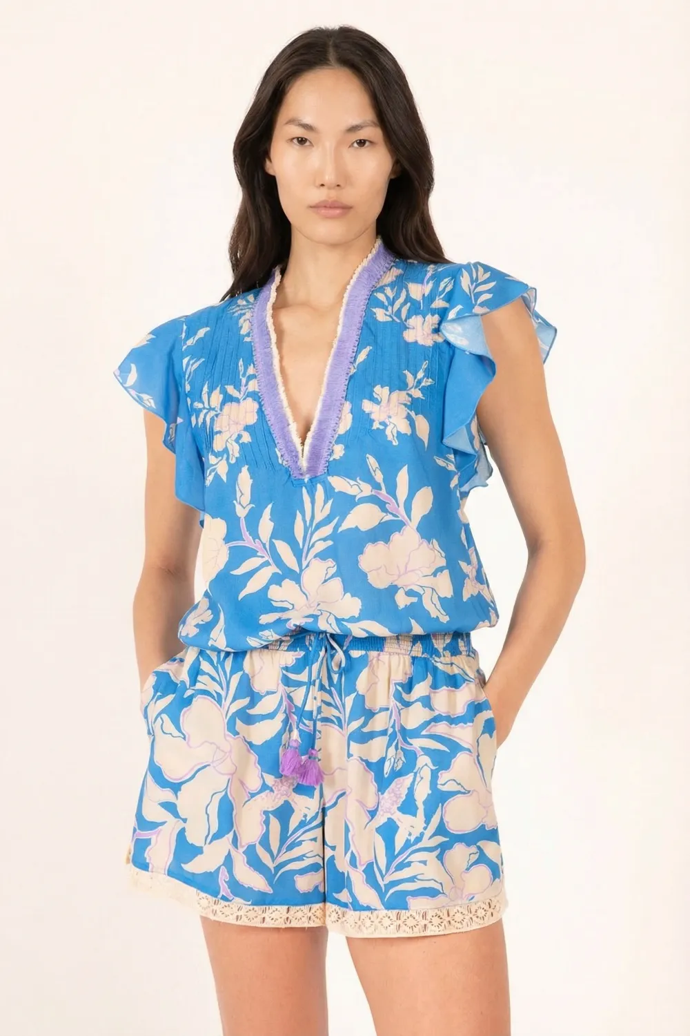 Short Jumpsuit Sasha - Blue Palm Beach sold by Poupette St Barth