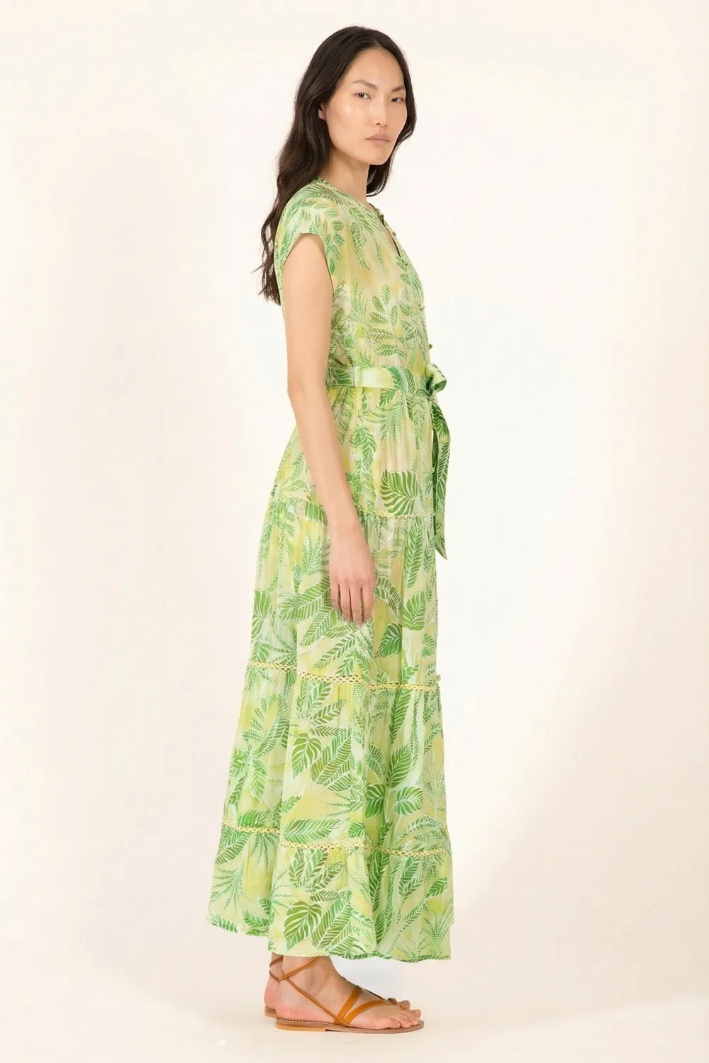 Long Dress Kora - Green Calathea sold by Poupette St Barth product image thumbnail 3