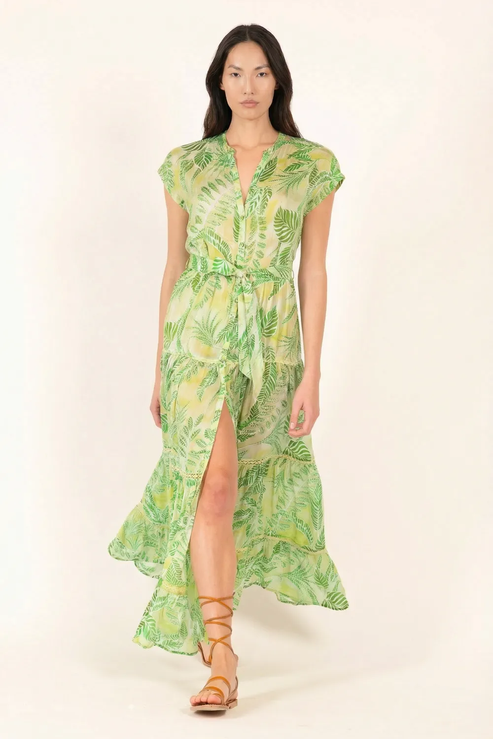Long Dress Kora - Green Calathea sold by Poupette St Barth product image thumbnail 2