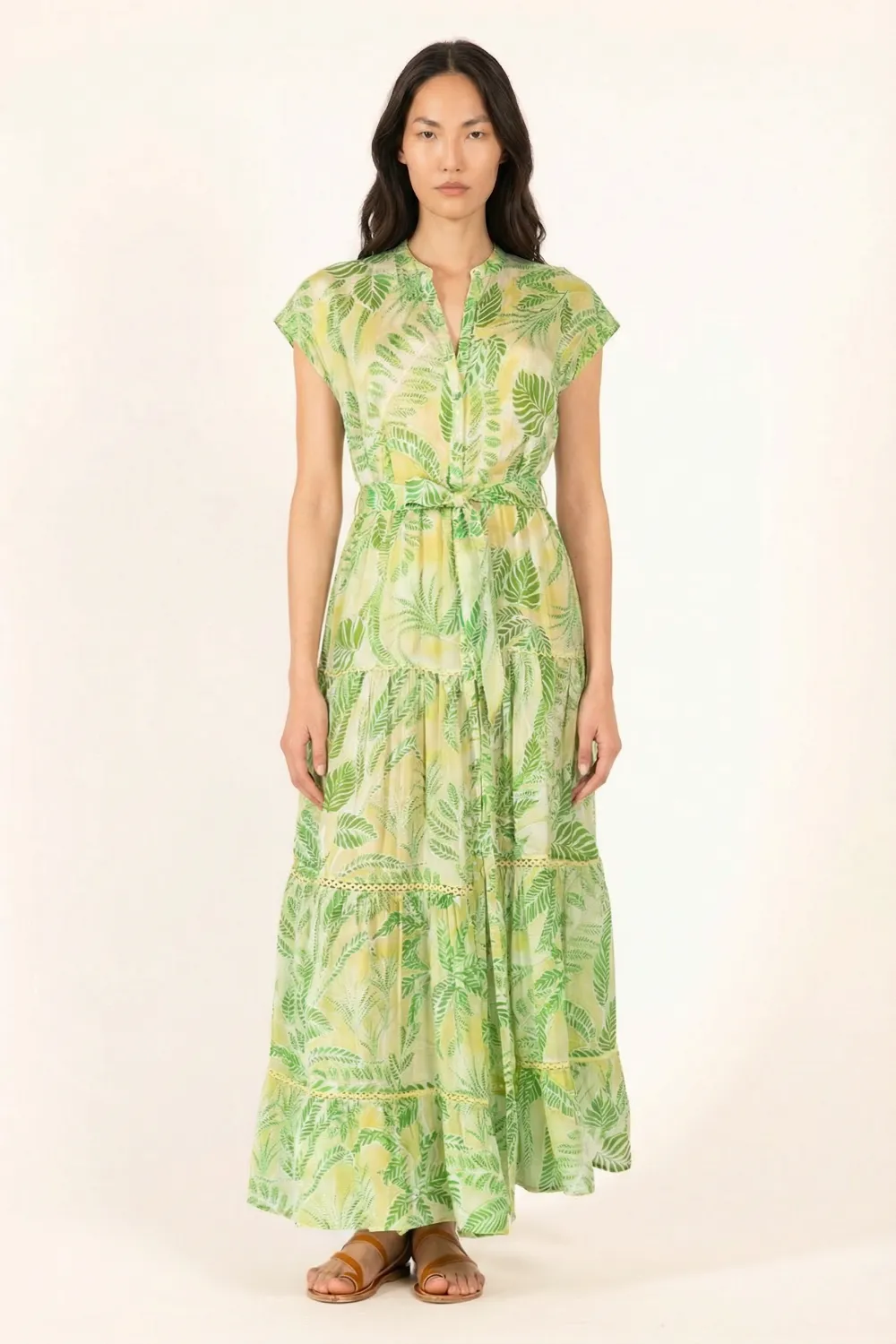 Long Dress Kora - Green Calathea sold by Poupette St Barth
