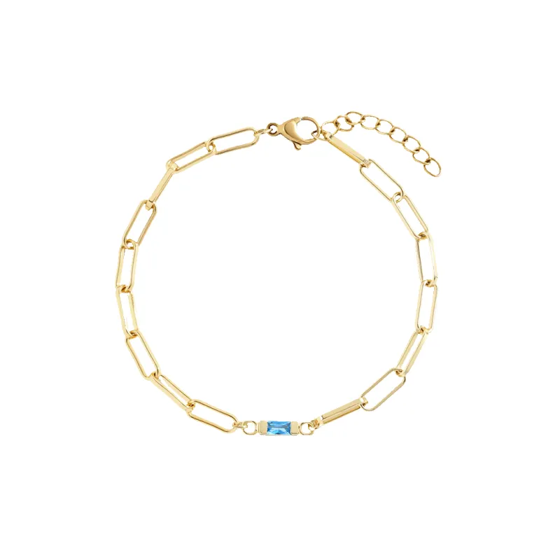 Dainty Birthstone Baguette Paperclip Bracelet made by Mint & Lilly