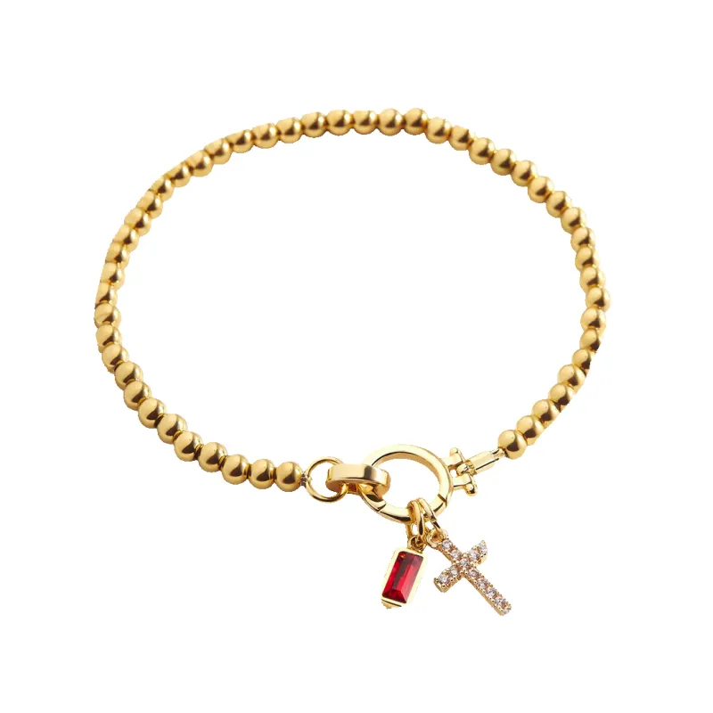Cross Charm Birthstone Bracelet made by Mint & Lilly