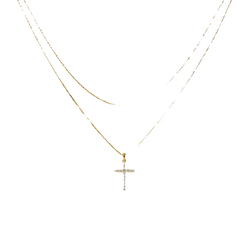 Dainty Cable Necklace with Pave Cross Chain Necklace Stacking Set made by Mint & Lilly