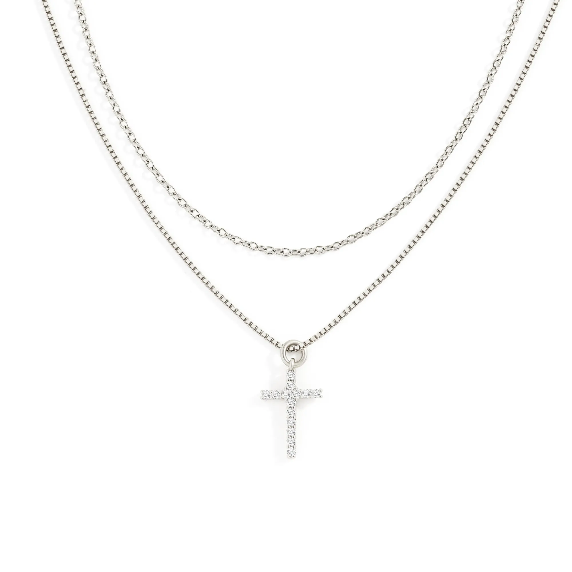 Dainty Cable Necklace with Pave Cross Chain Necklace Stacking Set sold by Mint & Lilly product image thumbnail 4