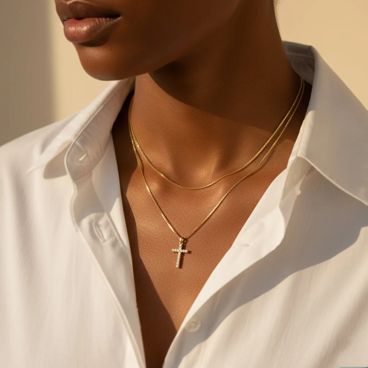 Dainty Cable Necklace with Pave Cross Chain Necklace Stacking Set sold by Mint & Lilly product image thumbnail 2