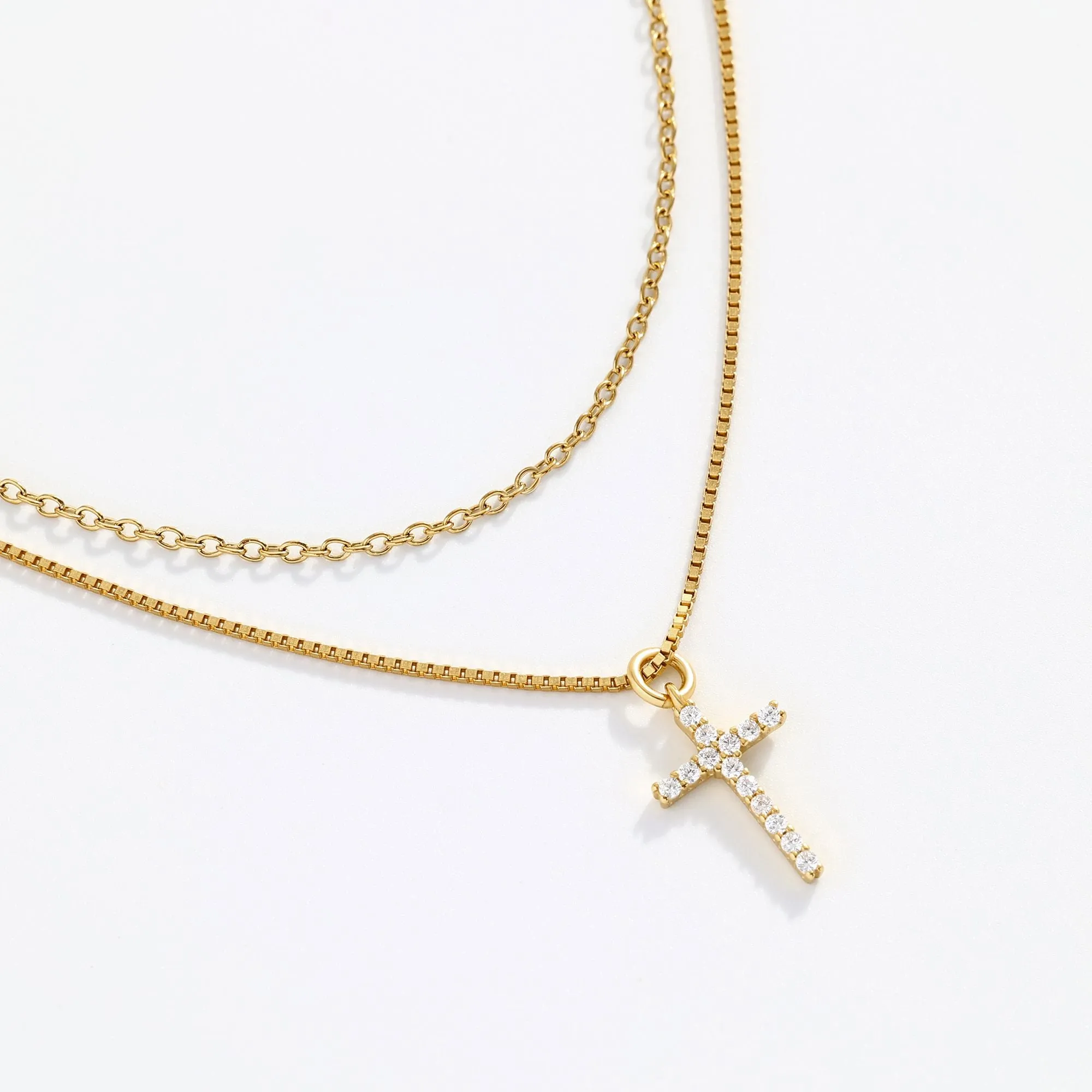 Dainty Cable Necklace with Pave Cross Chain Necklace Stacking Set sold by Mint & Lilly product image thumbnail 5