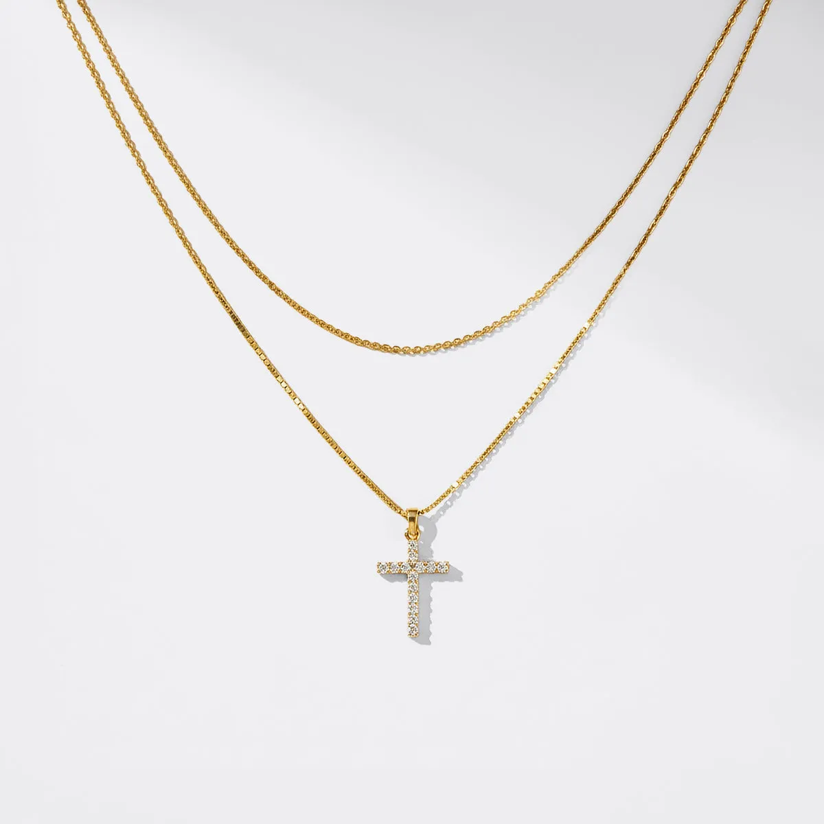 Dainty Cable Necklace with Pave Cross Chain Necklace Stacking Set sold by Mint & Lilly product image thumbnail 3