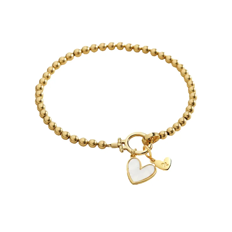 Mint Beaded Bracelet with Mother Of Pearl Initial Heart Charm sold by Mint & Lilly