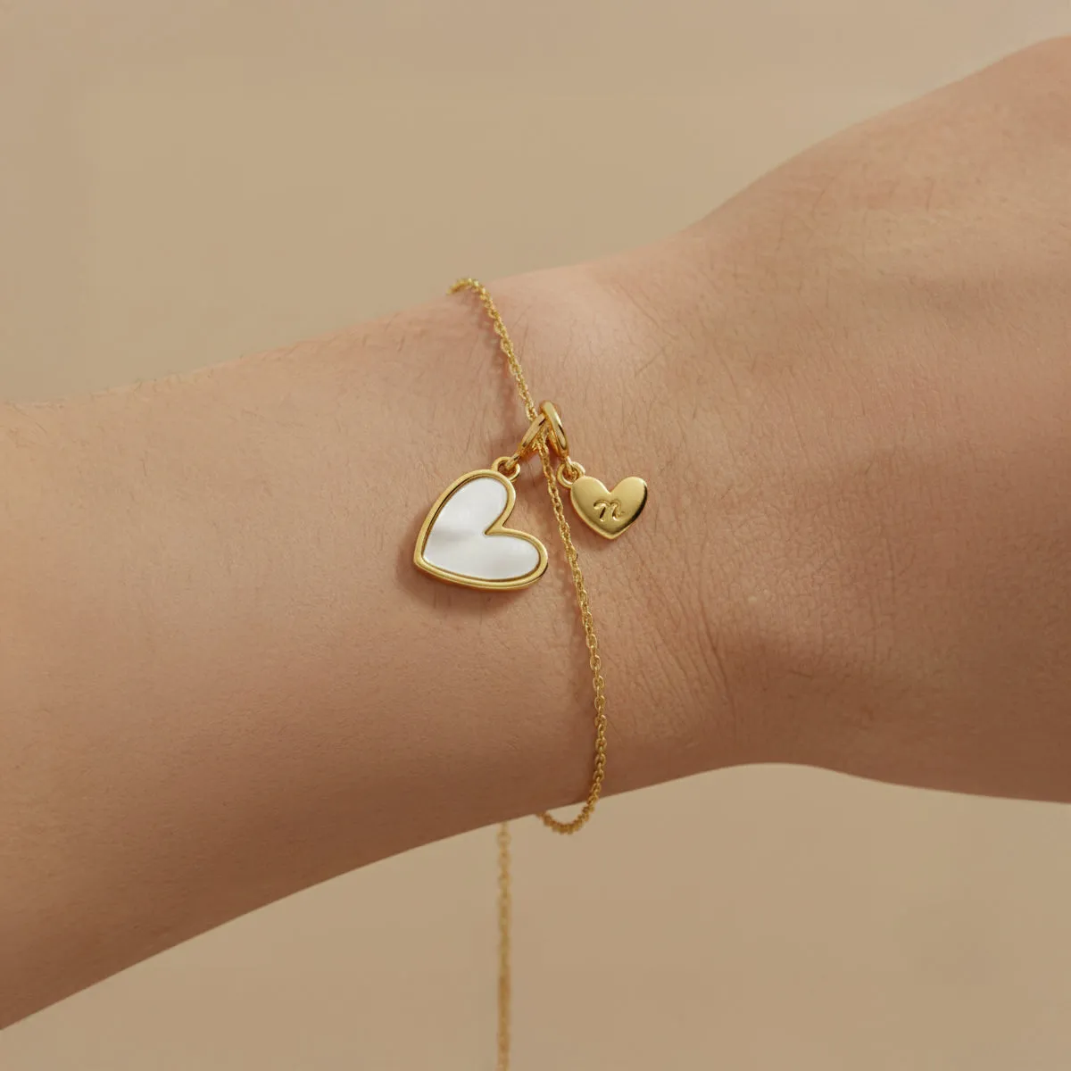 Dainty Mother Of Pearl Cable Chain Bracelet with Initial Heart Charm sold by Mint & Lilly product image thumbnail 4