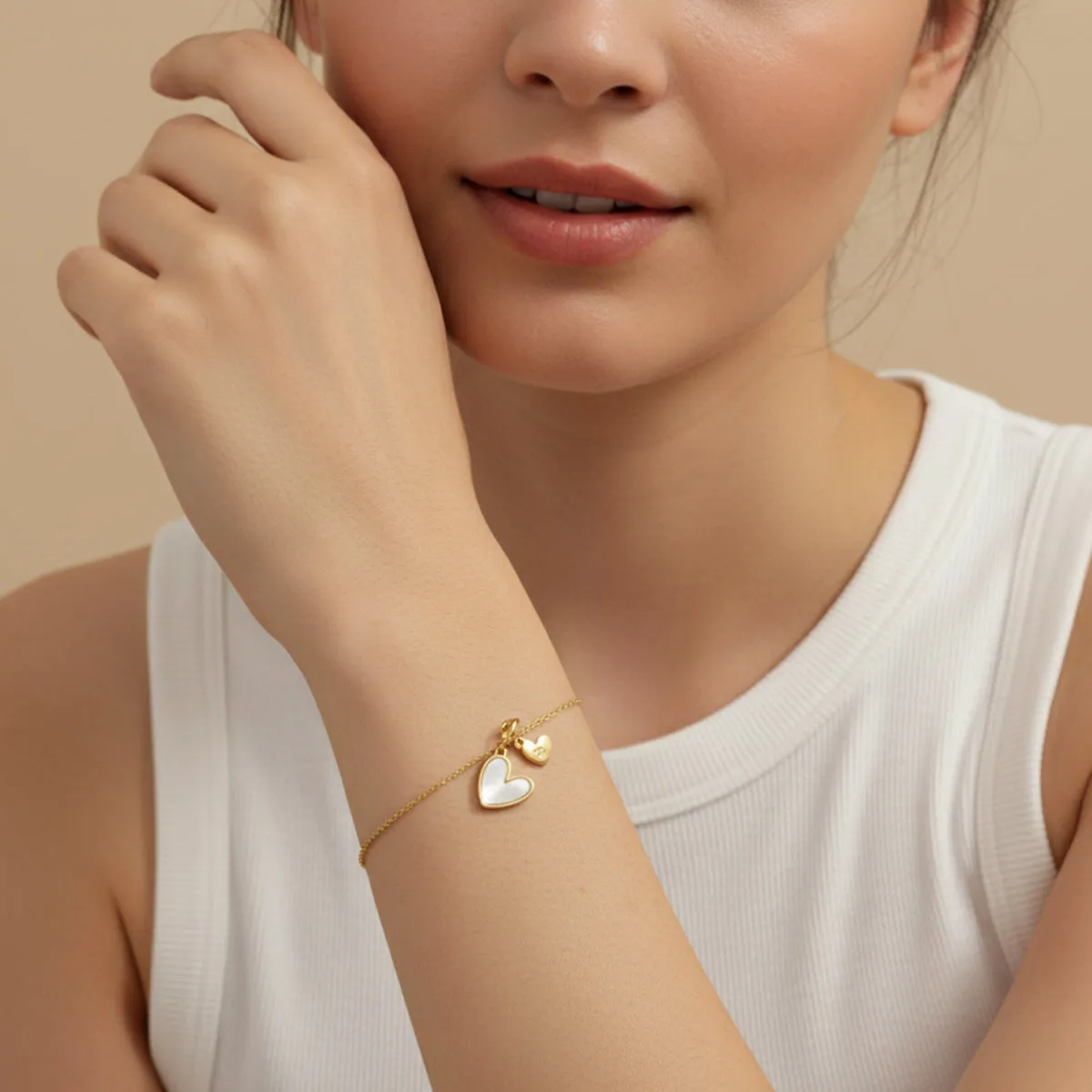 Dainty Mother Of Pearl Cable Chain Bracelet with Initial Heart Charm sold by Mint & Lilly product image thumbnail 2