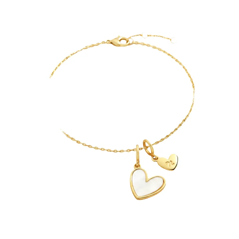 Dainty Mother Of Pearl Cable Chain Bracelet with Initial Heart Charm made by Mint & Lilly