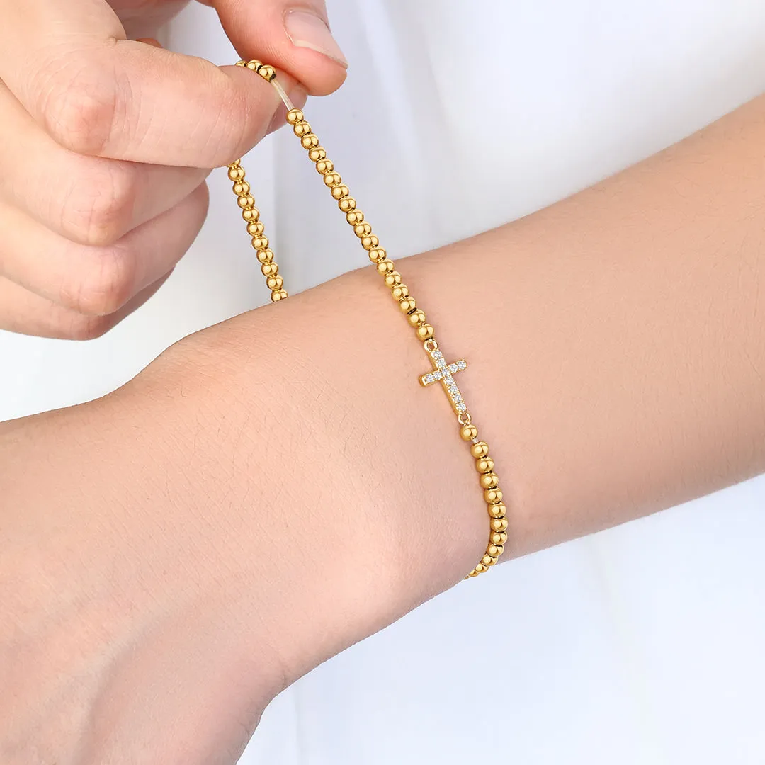 Gold Beaded Cross Stretch Bracelet sold by Mint & Lilly product image thumbnail 3