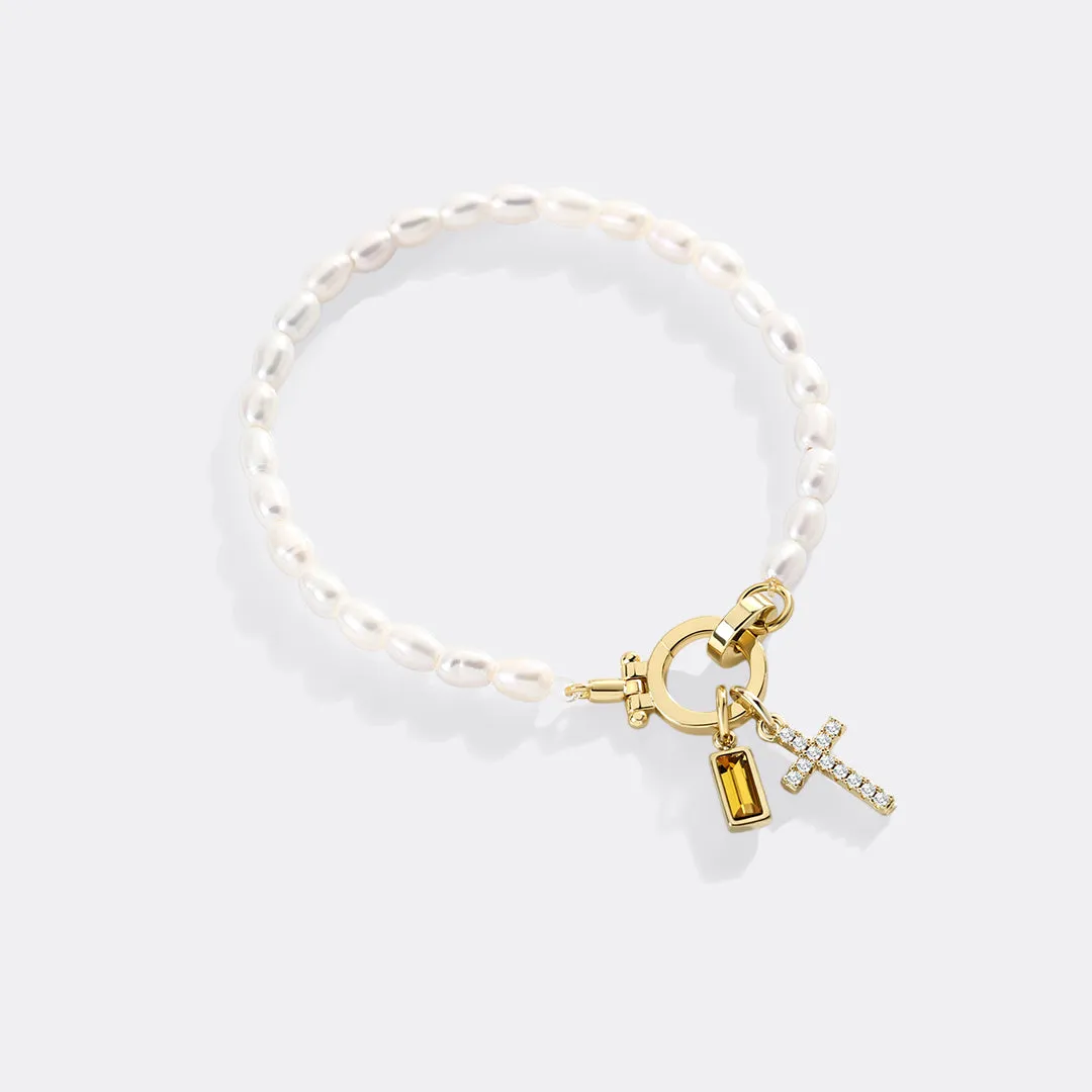 Pearl Cross Charm Bracelet sold by Mint & Lilly product image thumbnail 4