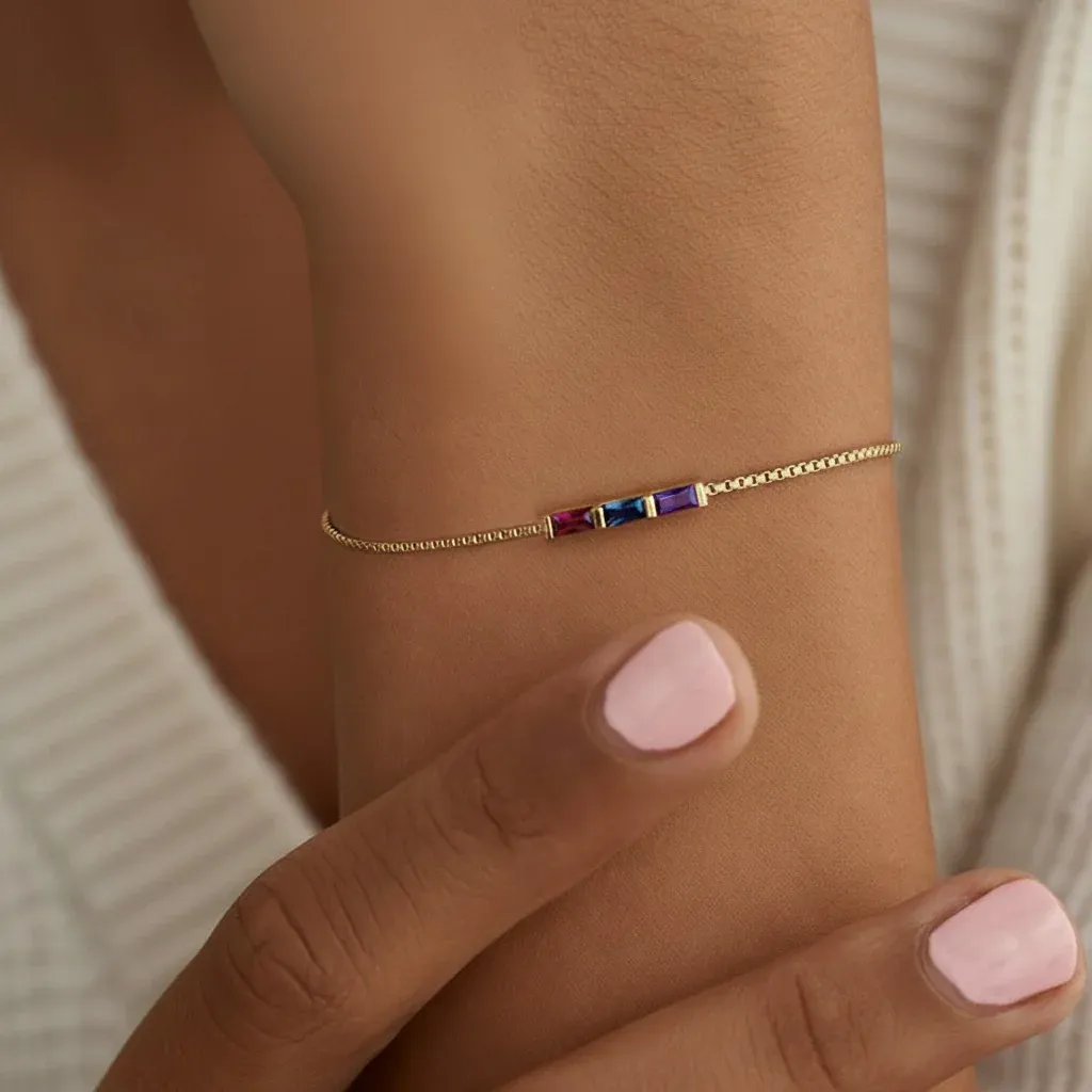 Dainty Baguette Birthstone Bracelet sold by Mint & Lilly product image thumbnail 5
