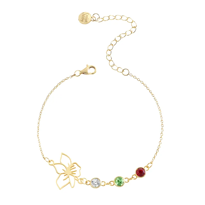 Personalized Birth Flower & Birthstones Bracelet February Iris sold by Mint & Lilly