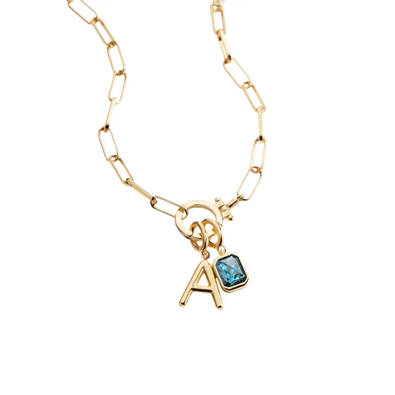 Mint Paperclip Necklace with Initial & Birthstone Charm made by Mint & Lilly