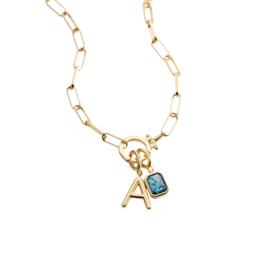 Mint Paperclip Necklace with Initial & Birthstone Charm sold by Mint & Lilly