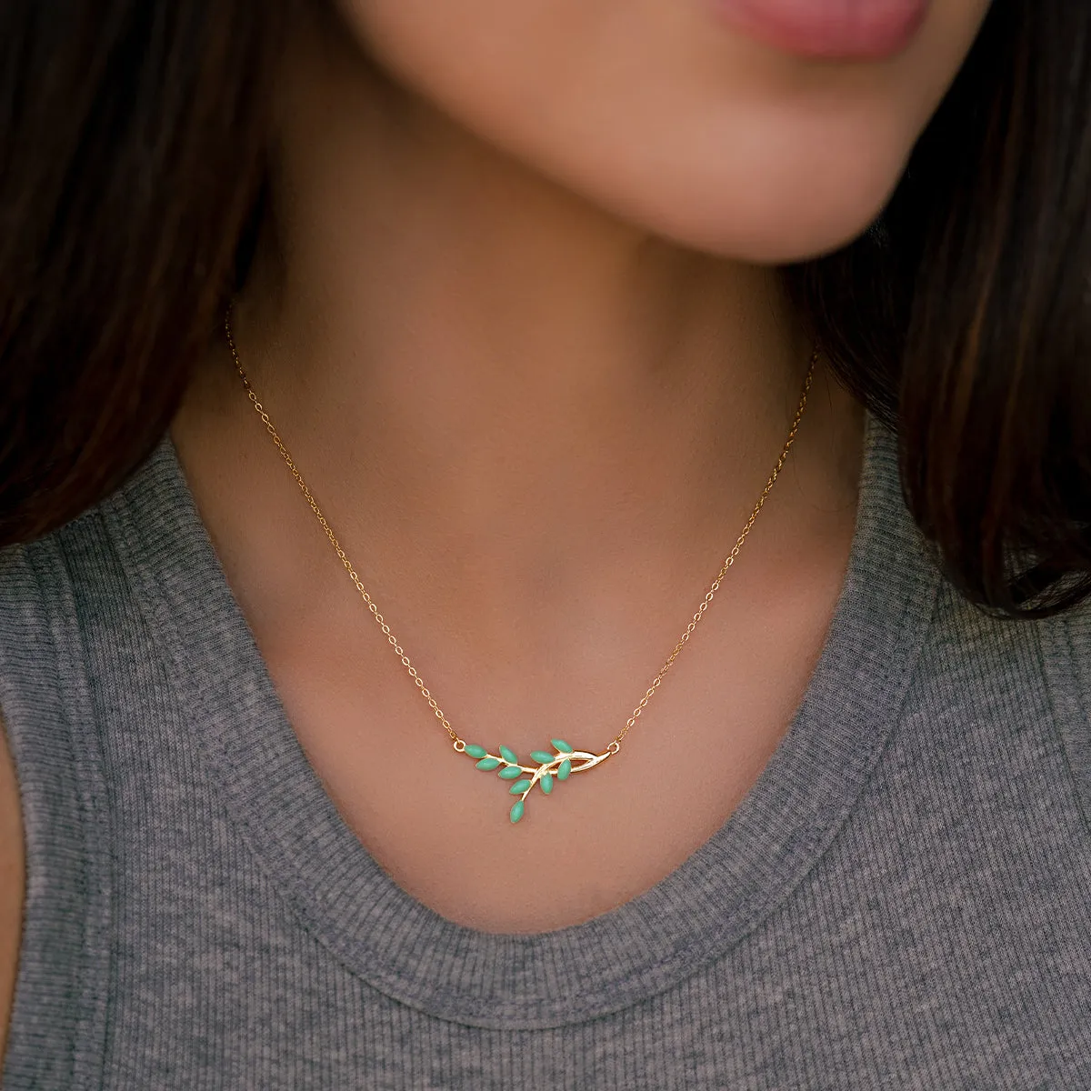 Enamel Leaf Pendant Necklace sold by Mint & Lilly product image thumbnail 4