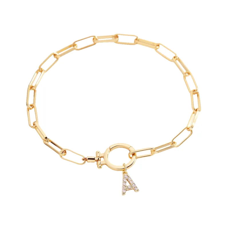 Mint Paperclip Bracelet with Pave Initial Charm made by Mint & Lilly