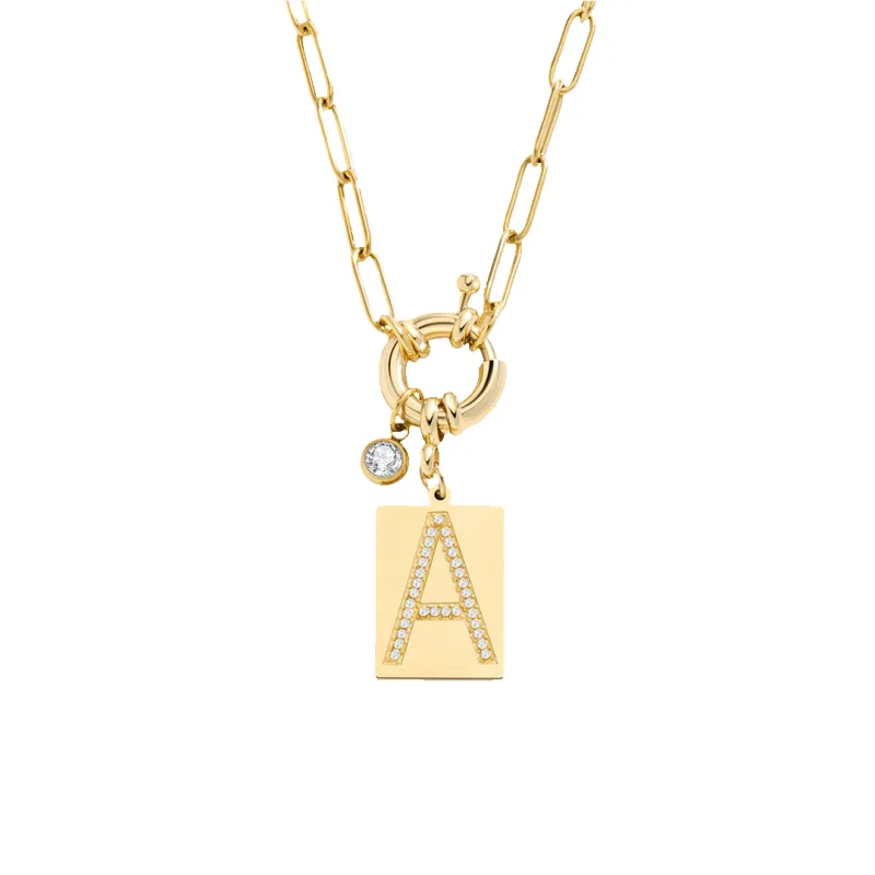 Gold Pave Initial Pendant Necklace with Paperclip Chain made by Mint & Lilly