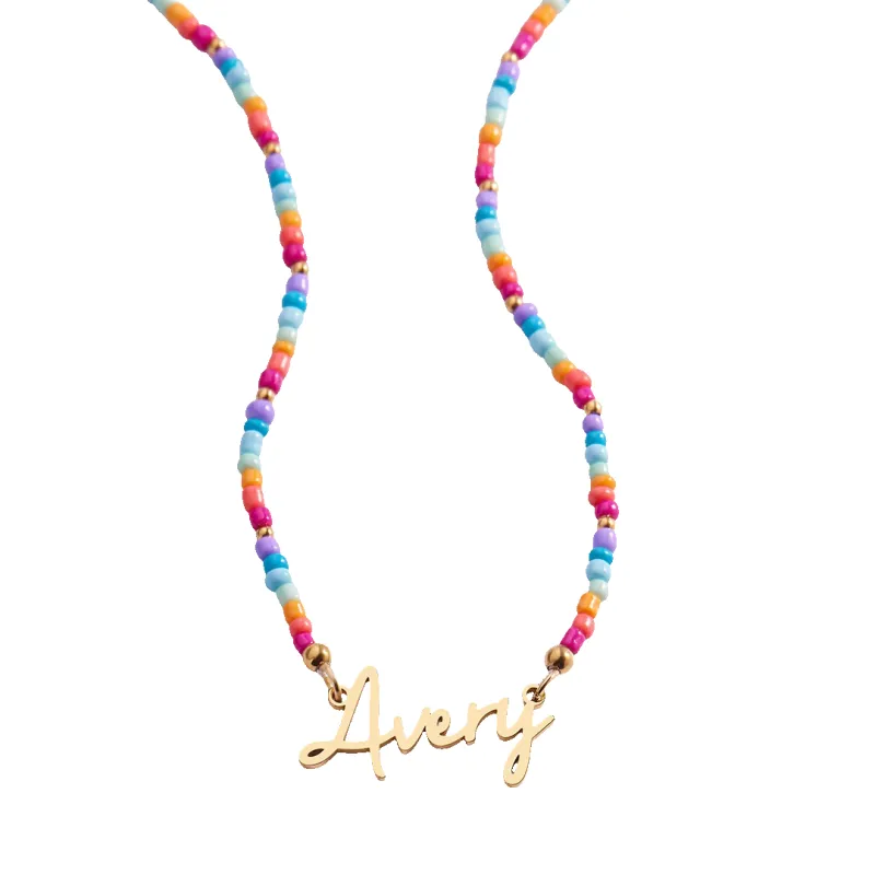 Beach Vibes Beaded Fairy Name Necklace sold by Mint & Lilly