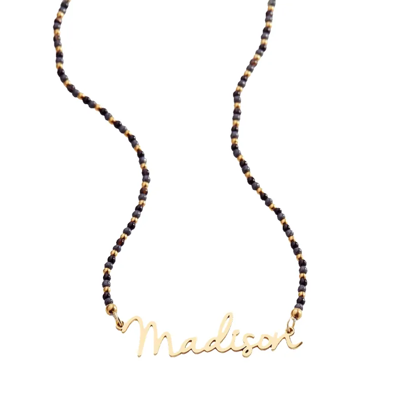 Onyx Beaded Fairy Name Necklace sold by Mint & Lilly