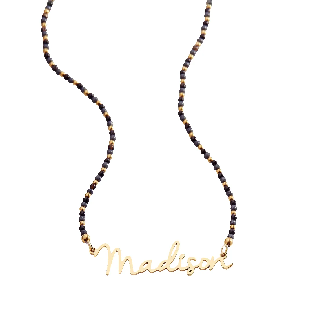Onyx Beaded Fairy Name Necklace sold by Mint & Lilly