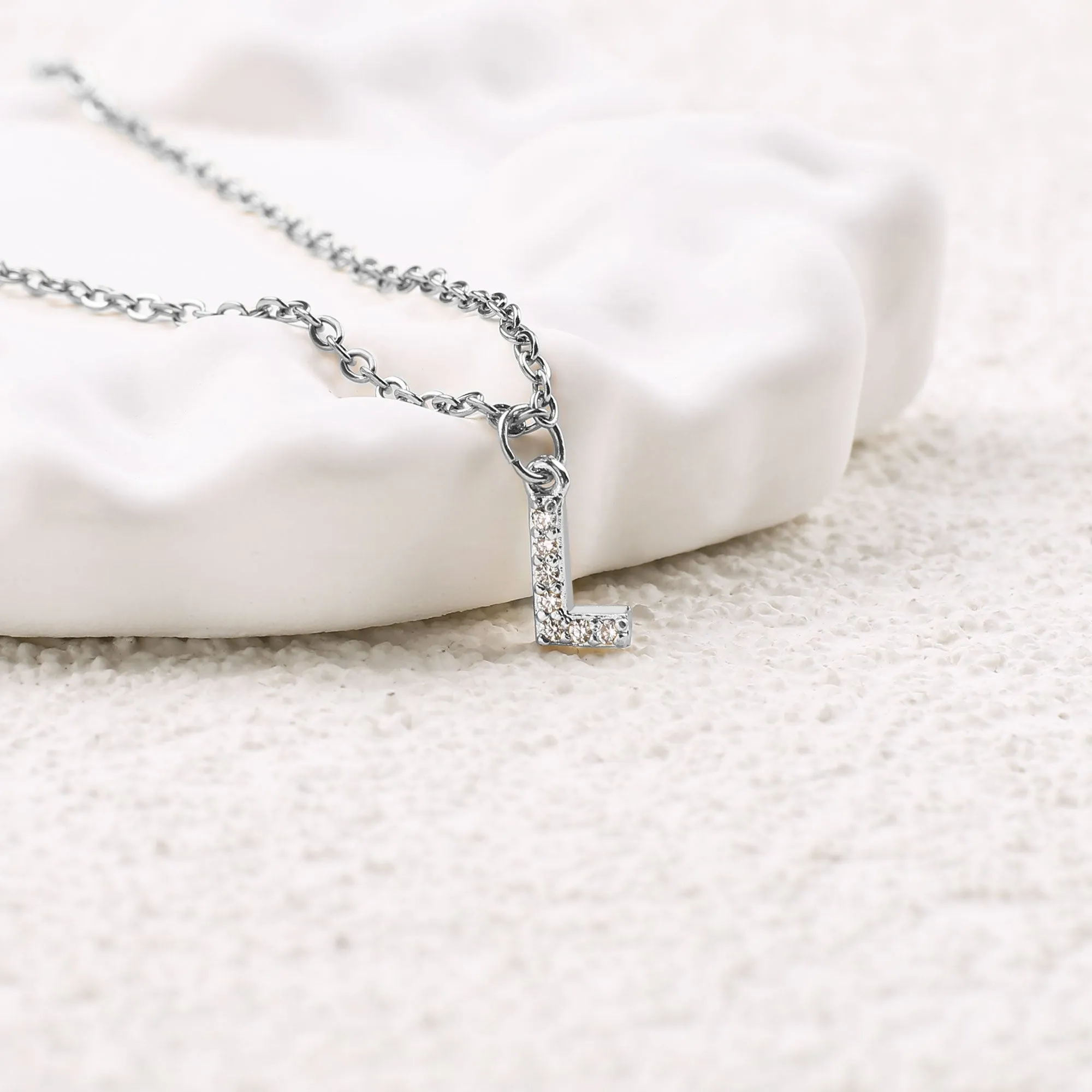 Sterling Silver Pavé Uppercase Initial Necklace sold by Mint & Lilly product image thumbnail 4