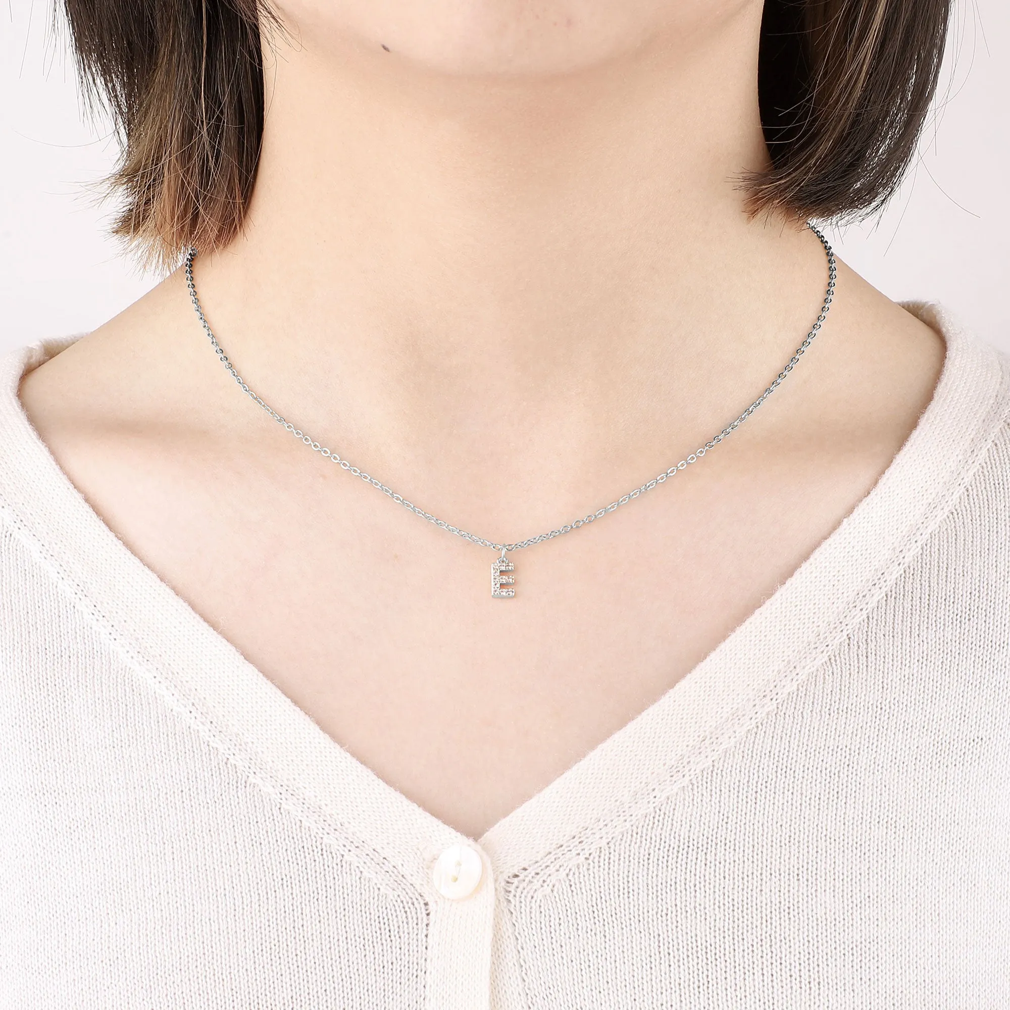 Sterling Silver Pavé Uppercase Initial Necklace sold by Mint & Lilly product image thumbnail 2