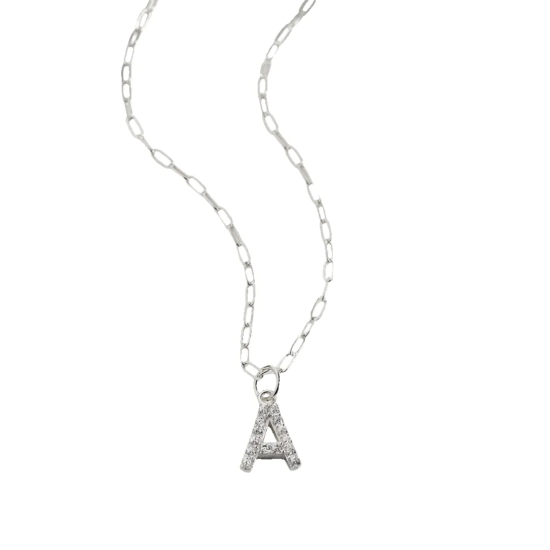 Sterling Silver Pavé Uppercase Initial Necklace sold by Mint & Lilly