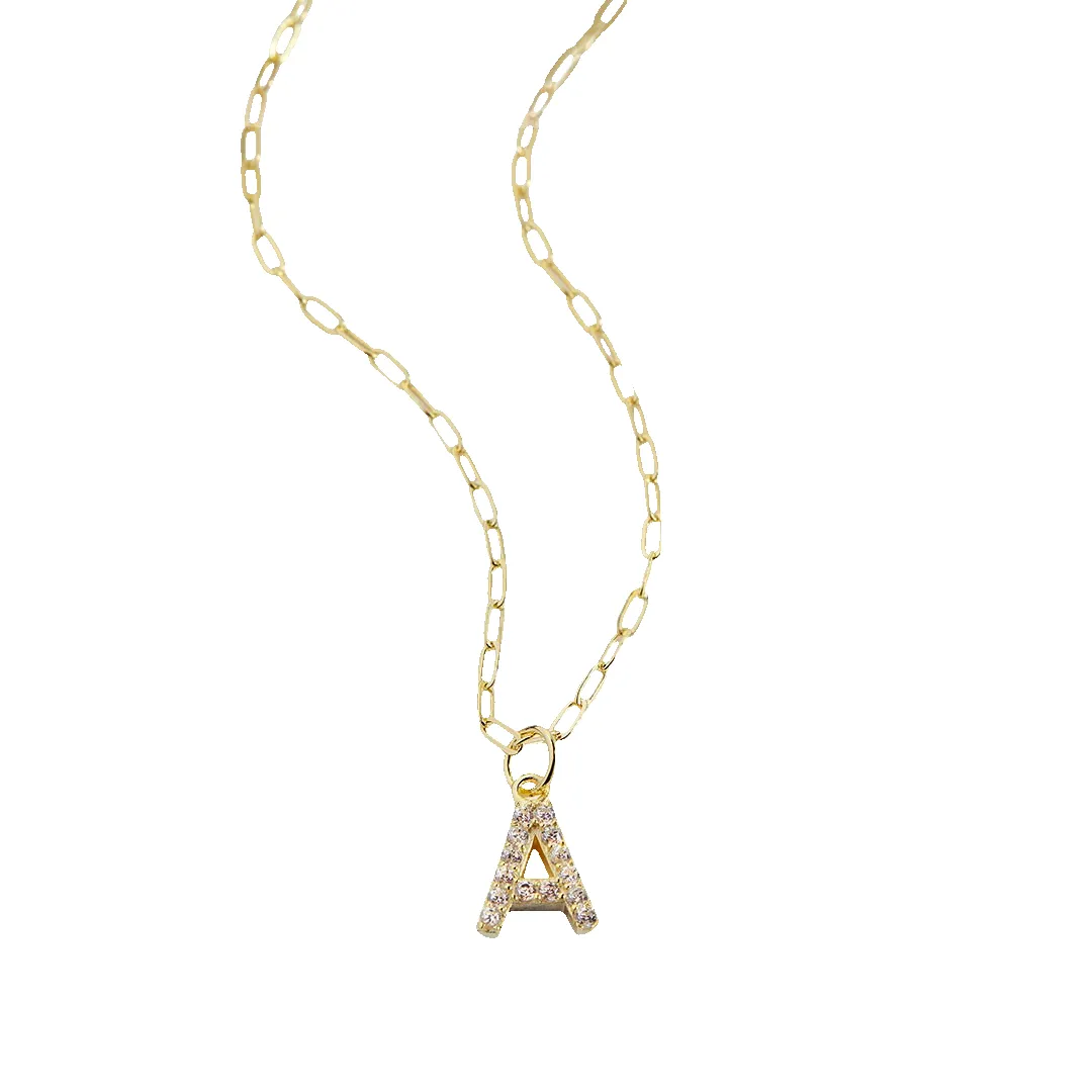 Gold Pavé Uppercase Initial Necklace sold by Mint & Lilly