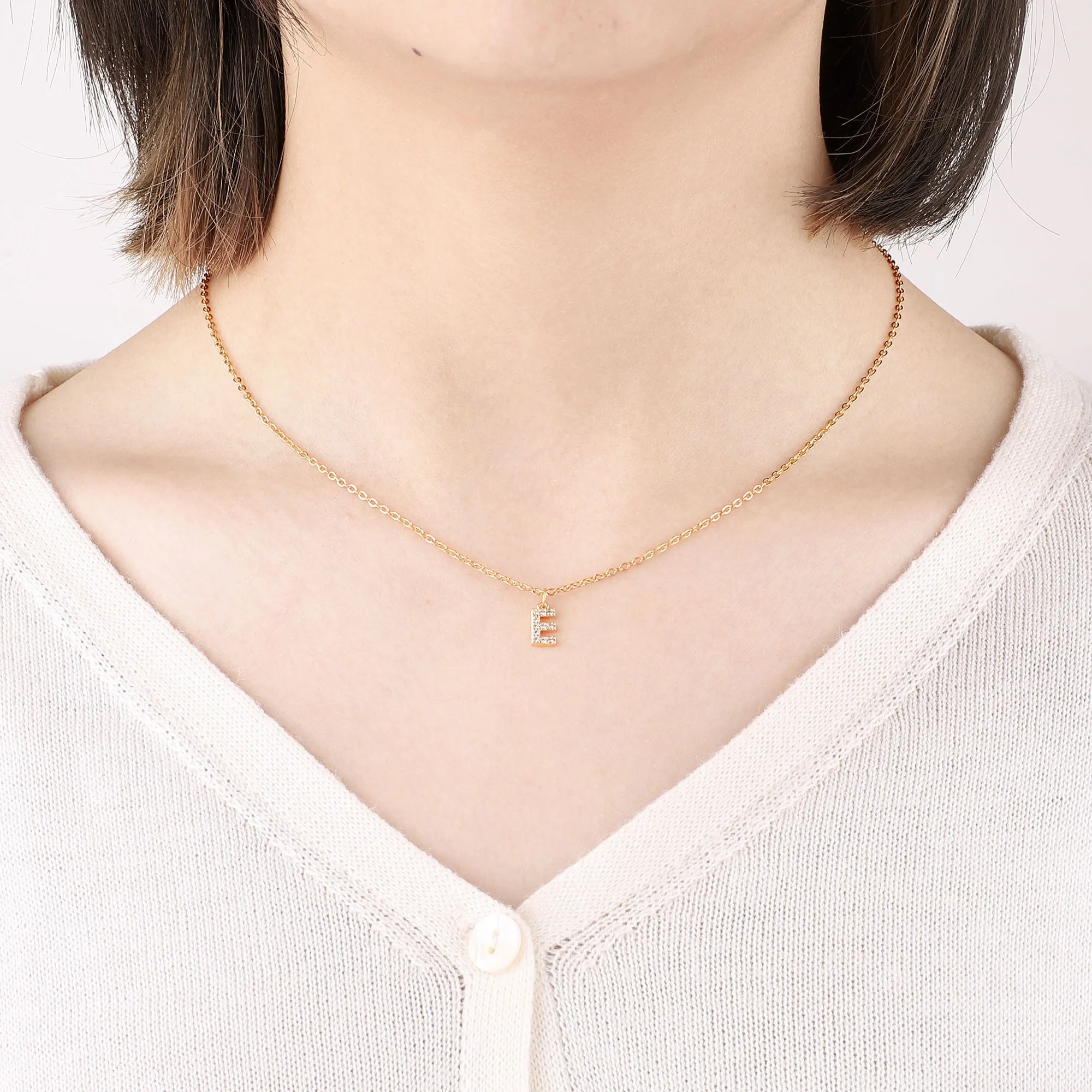 Gold Pavé Uppercase Initial Necklace sold by Mint & Lilly product image thumbnail 3
