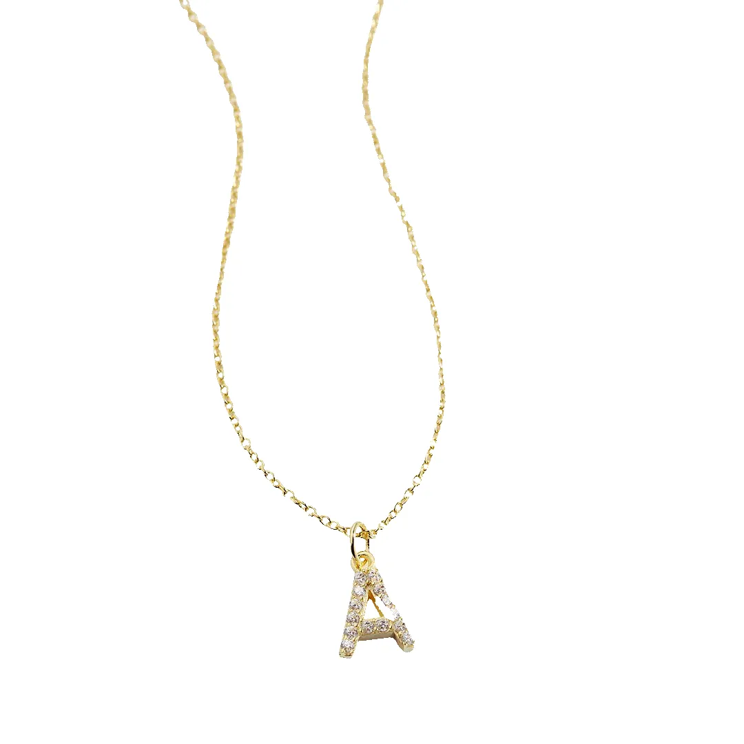 Gold Pavé Uppercase Initial Necklace sold by Mint & Lilly product image thumbnail 4