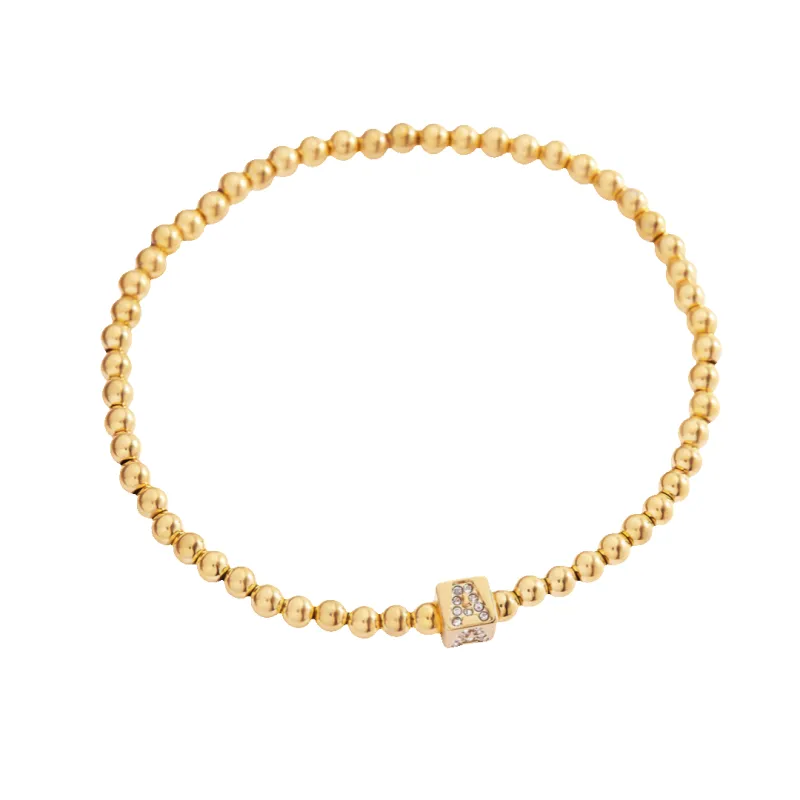 Gold Beaded Block Initial Bracelet sold by Mint & Lilly