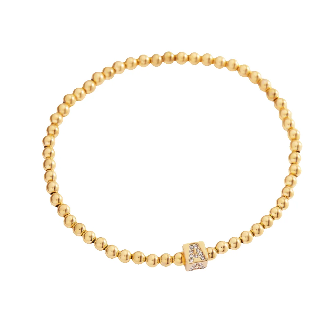 Gold Beaded Block Initial Bracelet sold by Mint & Lilly