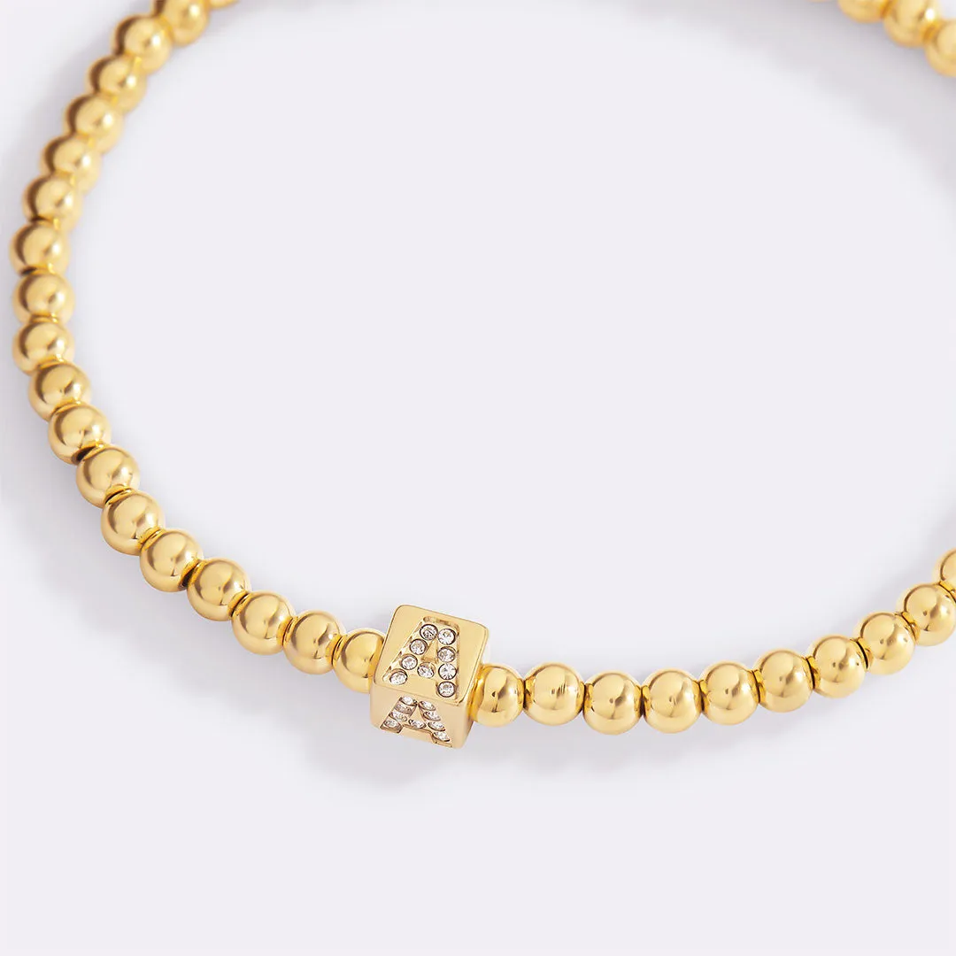 Gold Beaded Block Initial Bracelet sold by Mint & Lilly product image thumbnail 3