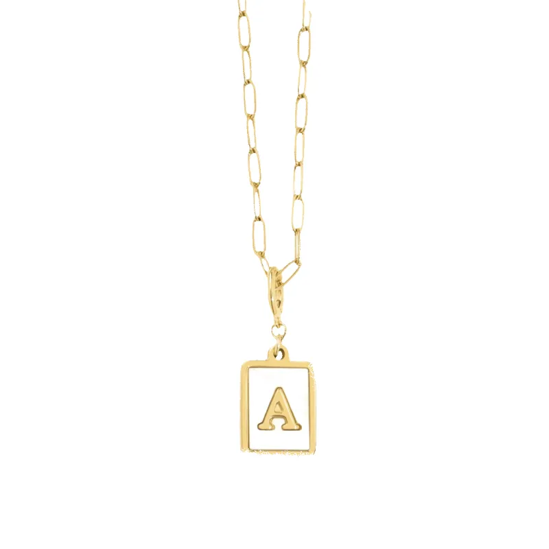 Mother of Pearl Card Initial Necklace | Paperclip Chain made by Mint & Lilly