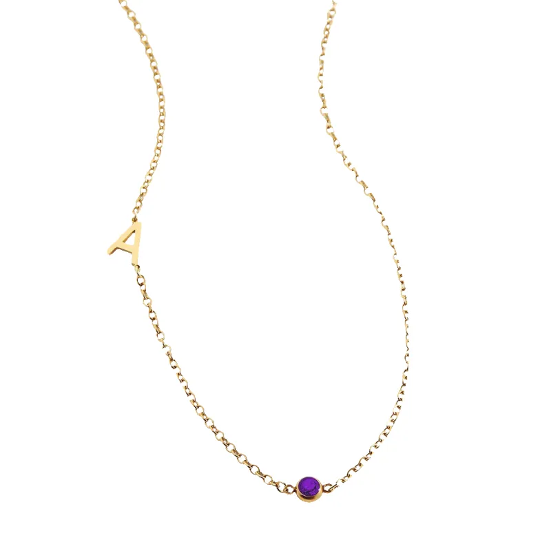 Initial Necklace with Birthstone Accent sold by Mint & Lilly