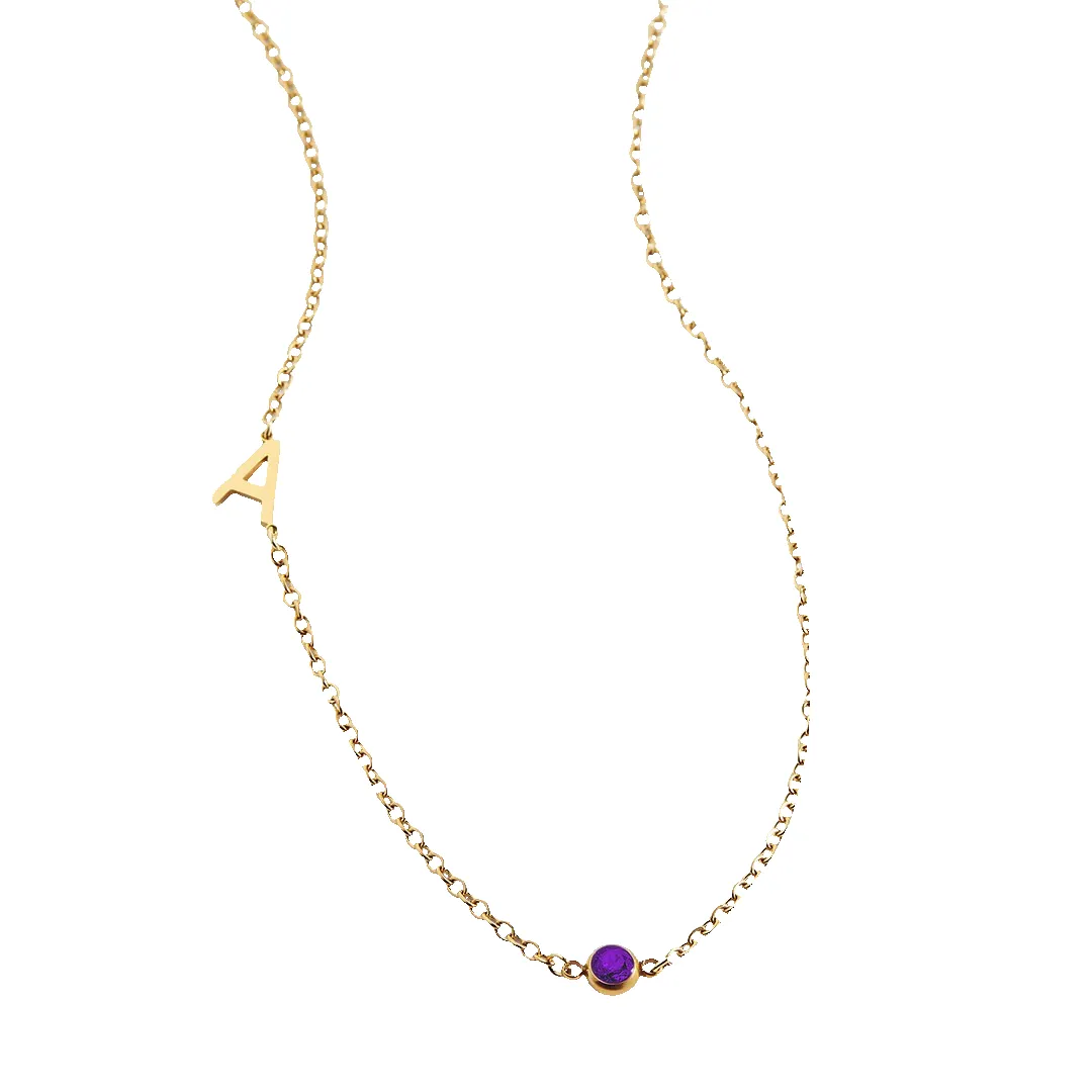 Initial Necklace with Birthstone Accent sold by Mint & Lilly