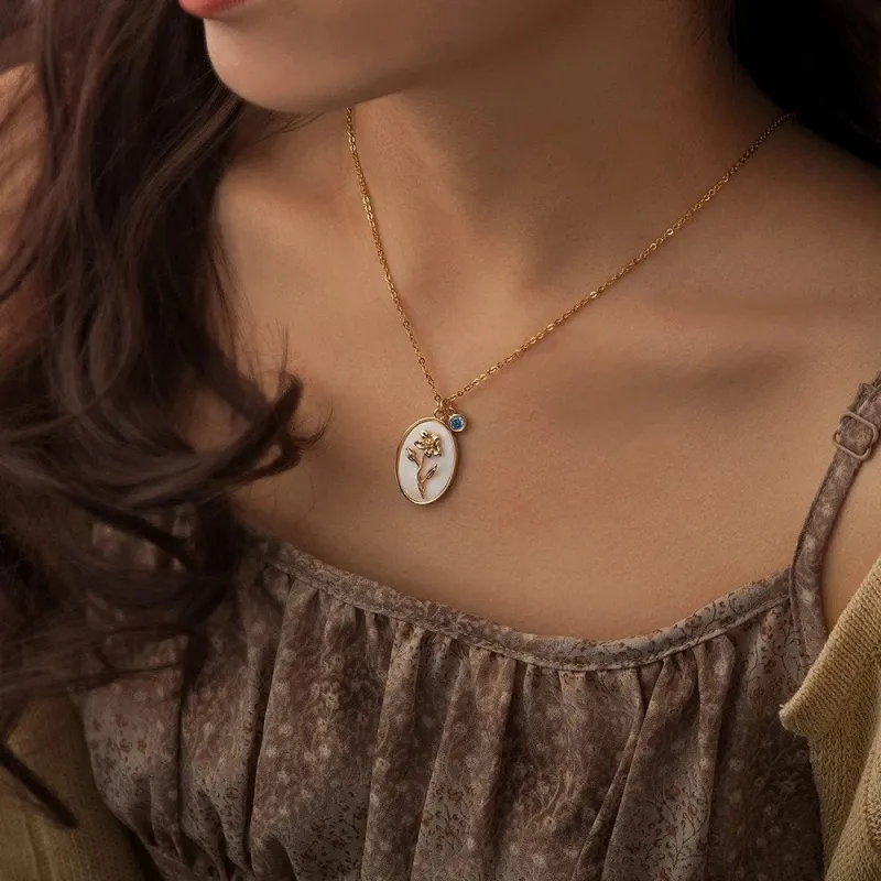 Pearl Birth Flower Pendant Necklace sold by Mint & Lilly