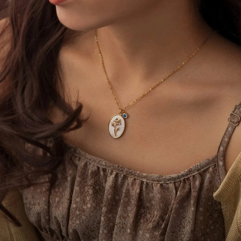 Pearl Birth Flower Pendant Necklace sold by Mint & Lilly