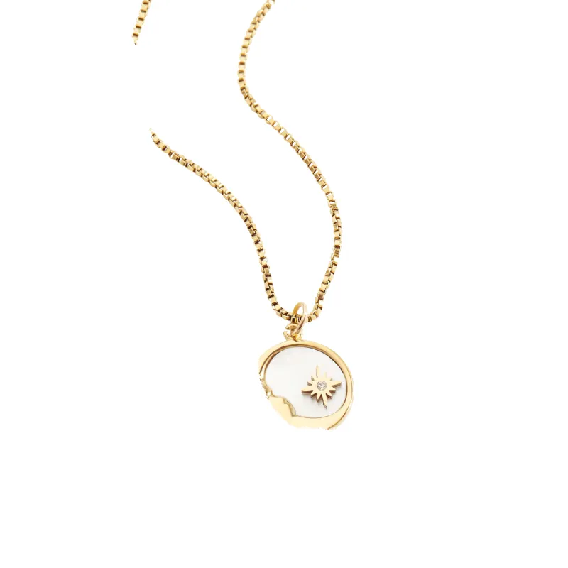 Mother of Pearl Moon Pendant Necklace sold by Mint & Lilly