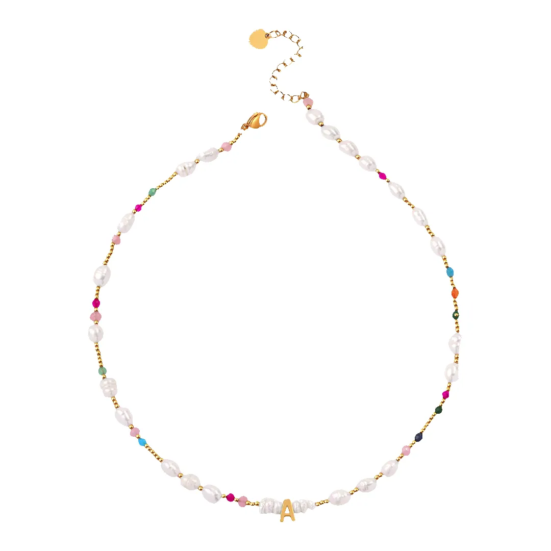 Gemstone and Pearl Initial Necklace sold by Mint & Lilly