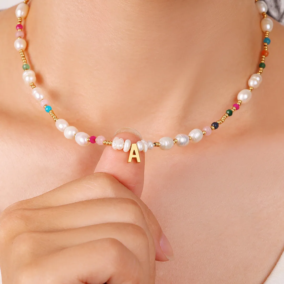 Gemstone and Pearl Initial Necklace sold by Mint & Lilly product image thumbnail 3
