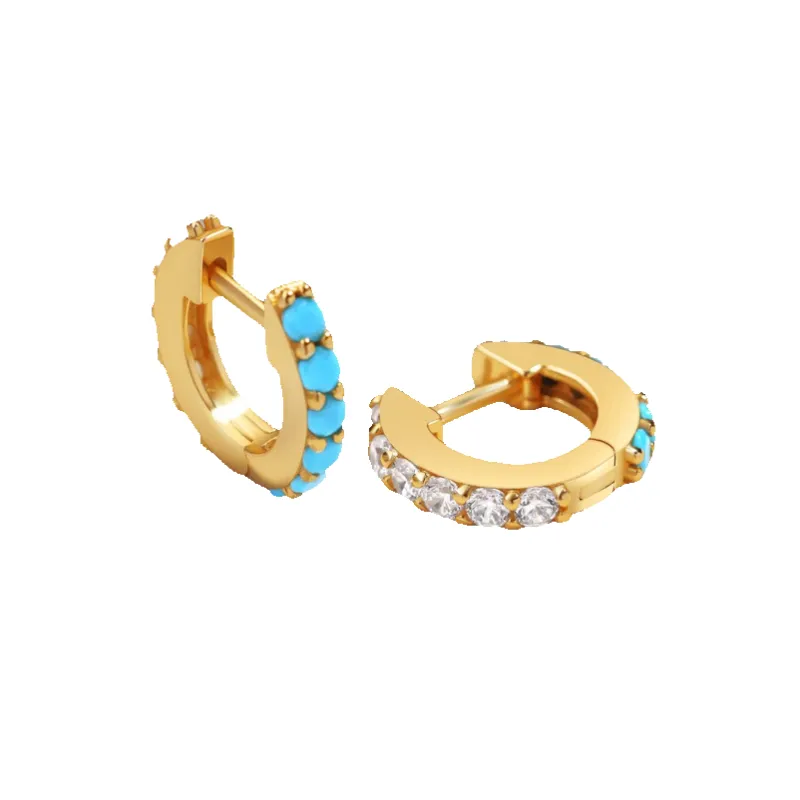 Turquoise Reversible Huggie Hoop Earrings made by Mint & Lilly